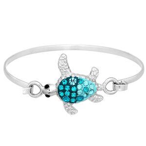 Sea Turtle Thin Wire Bangle/Hook Bracelet/Aqua Turquoise/Ocean Jewelry/NWT